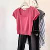 Spring and Summer New Square Neck Thin Knitted Sweater Top Women's Fashion Solid Color Gentle Temperament Simple Bottom T-shirt
