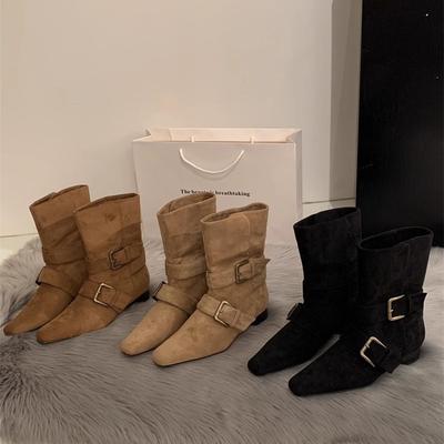 [Fanfuna] 2025 осень новые французские ретро ковбойские сапоги ранняя осень зарубежный стиль жареная улица широкое голенище маленькие короткие сапоги женские