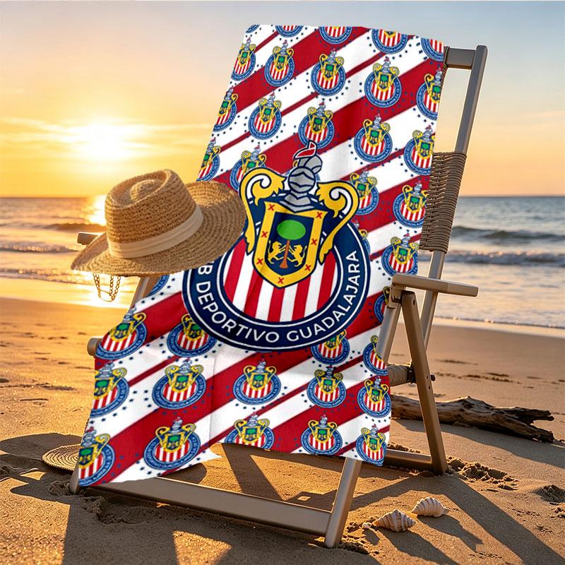Club Deportivo Guadalajara Print Beach Towel Design, Soft, Lightweight. for Home Bathroom, Spa, Pool, Yoga, Surfing, Camping, Gift for Family, Friend