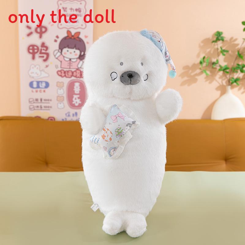 Cute Animal Plush Seal Cushion With Hat And Fish Design For Kids Sleep And Play