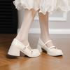 White French Mary Jane Small Leather Shoes Women's Spring and Summer New Round Head with Skirt Word with Retro Thick Heel Single Shoes