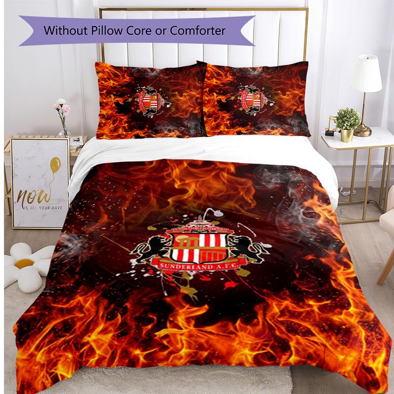 Sunderland Football Printed 3 Pieces Bedding Set, Comfortable Skin Friendly Bedroom Duvet Cover Set