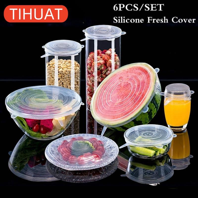 Набор из 6 многоразовых силиконовых крышек - Растягивающиеся, герметичные и экологичные