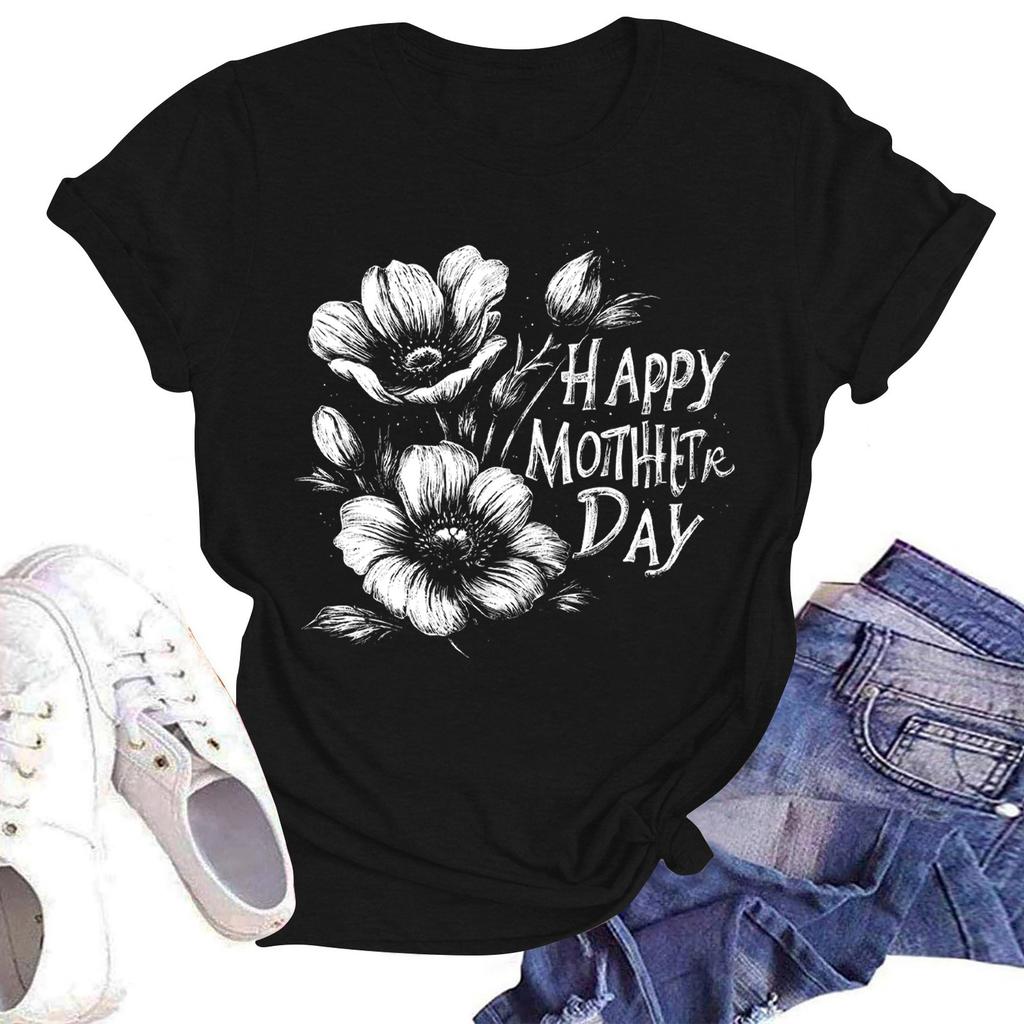 Women's Casual Fashion Street Slim Short Sleeve Mother's Day Printed T-Shirt Top