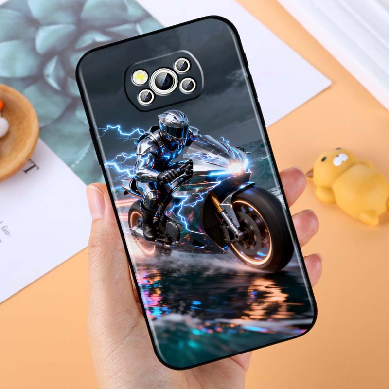 Креативная крутая накладка для телефона с мотоциклистом Для Xiaomi Mi Poco F3 F4 F5 F6 X3 X4 X5 X6 X7 M3 M4 M5 M6 M7 GT Pro 5G Черный Чехол для Телефона