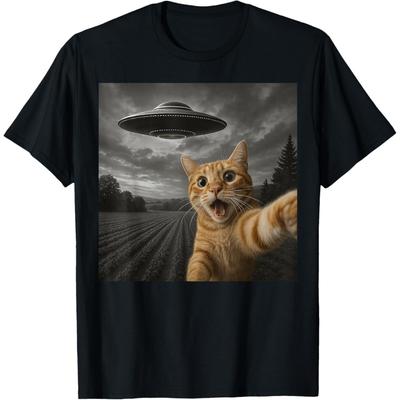 Кошачье селфи с инопланетным НЛО, смешные кошачьи подарки для мужчин, женщин, детей, футболка(3)