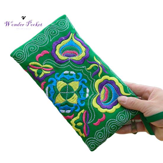 Women Ethnic Handmade Embroidered Wristlet Clutch Bag Zipper Purse Long Wallet