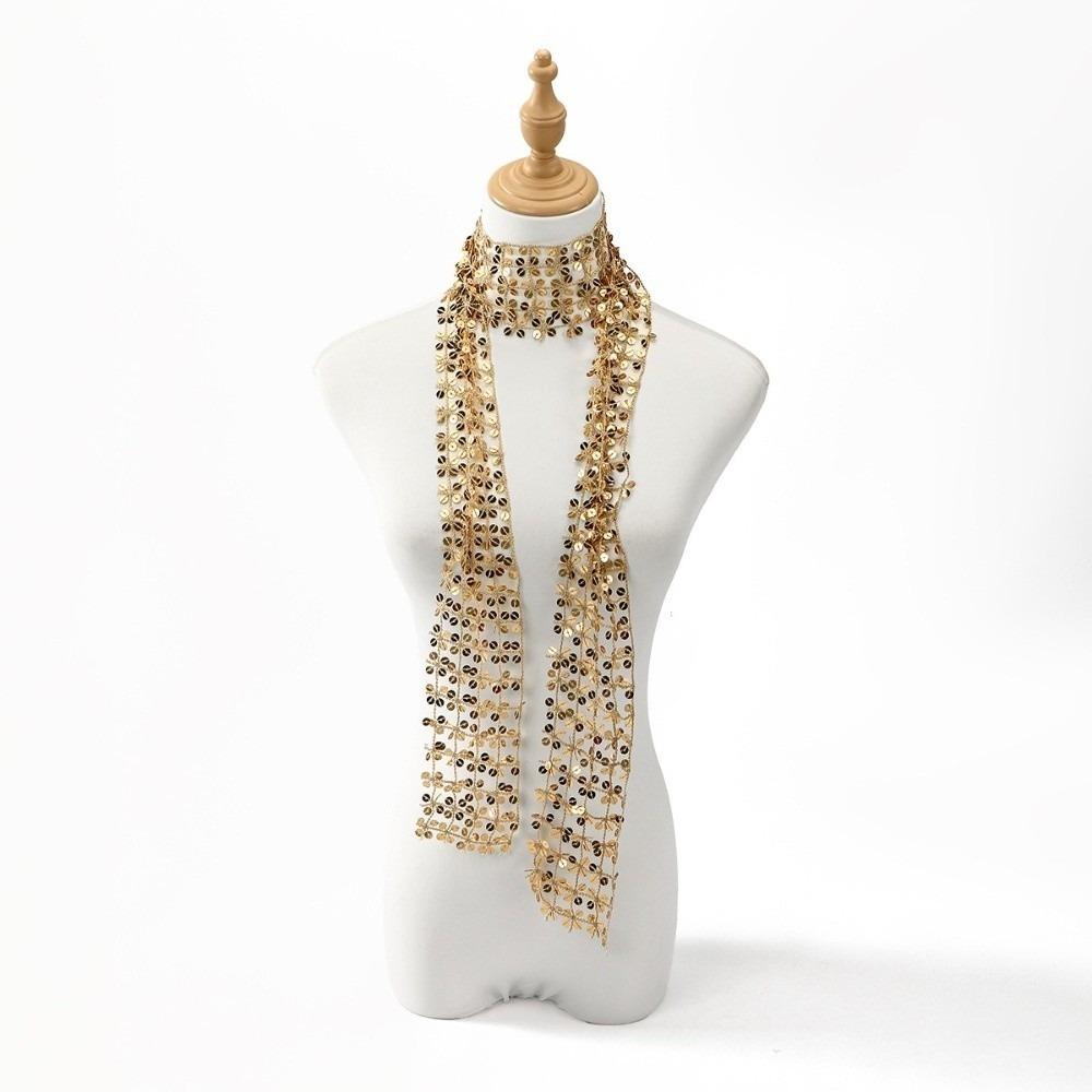 Sequins Belly Dancing Scarf Flower Shape Waist Chain Neck Wrap Sequin Scarf  Belly Dancing Belt