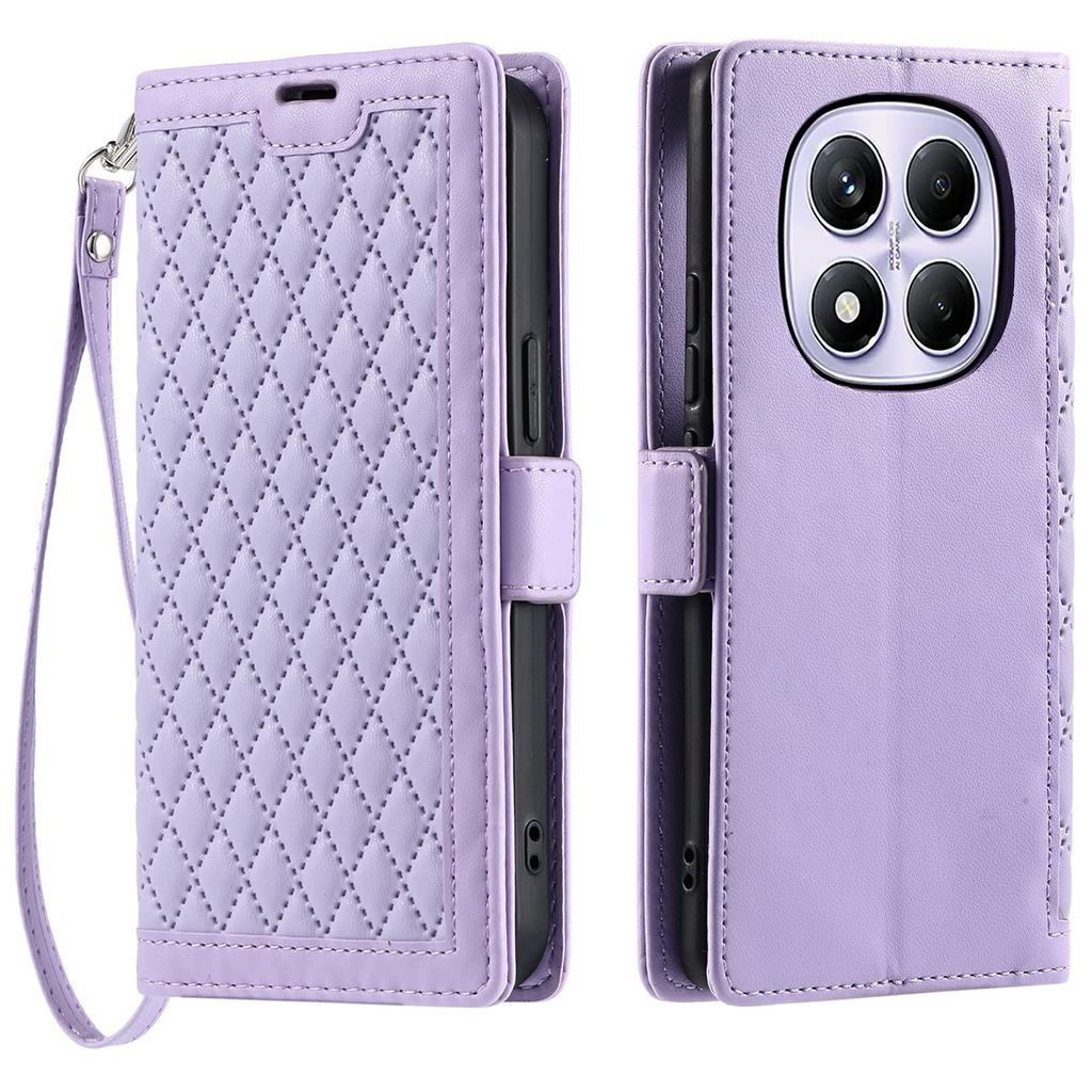 Leather Case For Xiaomi Redmi Note 14 Pro 5G/4G/Poco X7 5G Rhombus Texture Wallet Stand Phone Cover with Wrist Strap