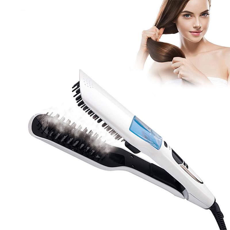 Portable Steam Hair Straightener Brush Heating Hot Hair Combs Dual Voltage Titanium Curling Iron Steam Flat Iron