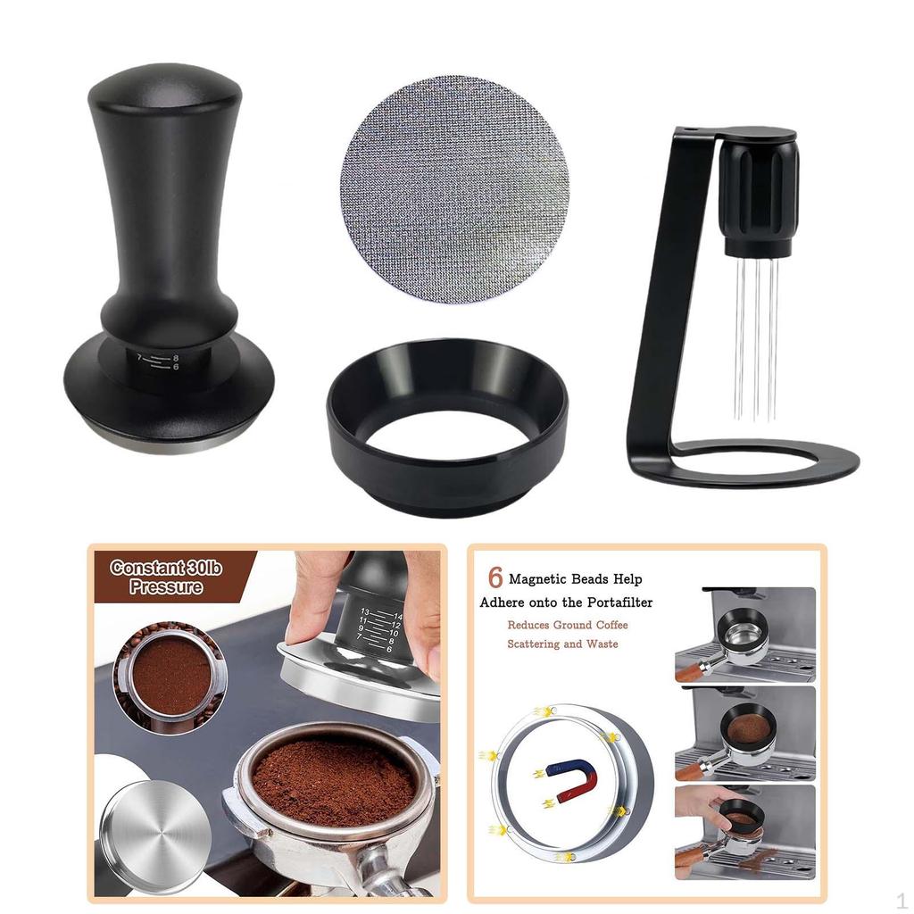 Coffee Tamper Set Adjustable Pressure Comfortable Bean Press Leveler Barista