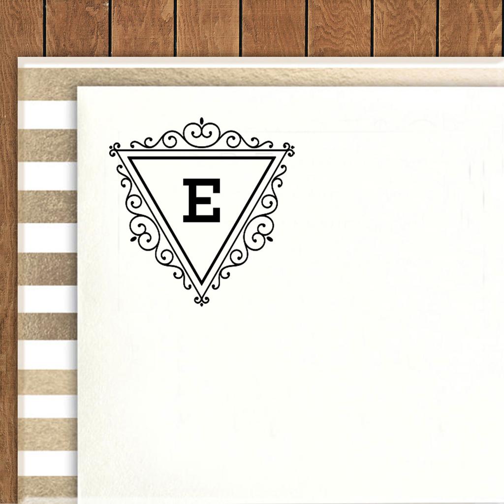 Printtoo Swirl Border Triangle E Alphabet Monogram Initial Self Inking Rubber Stamp R-40 Office