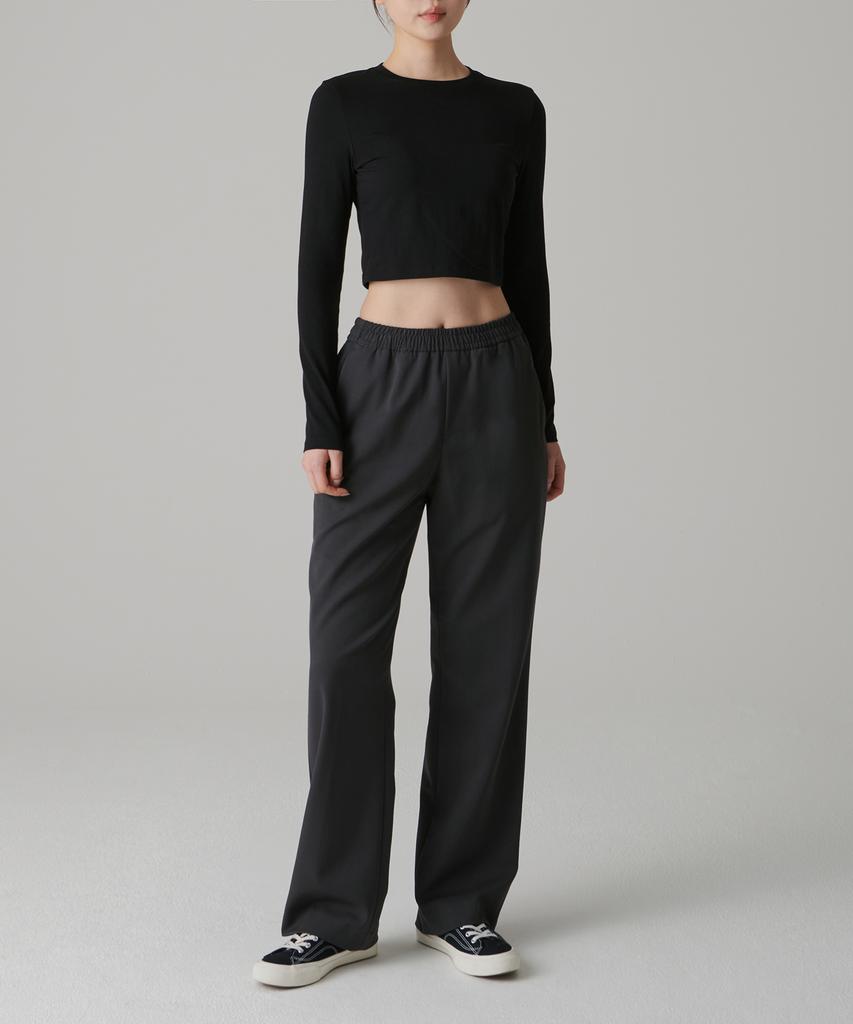 MUSINSA STANDARD Genderless Wide Banding Slacks [Gunmetal]