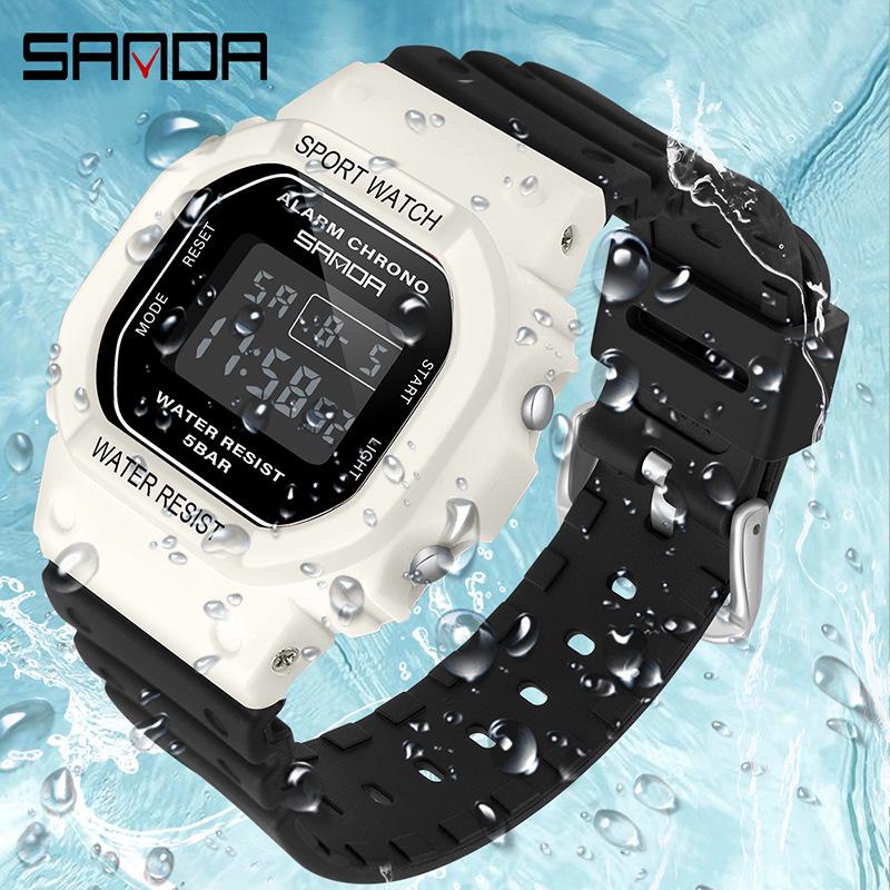 Sanda Multifunctional Waterproof Luminous Square Sport Watch - Fashionable Student Wristwatch