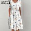 Women's Fashion Summer Spring Floral Print Short Sleeve U-Neck Loose Casual Dresses