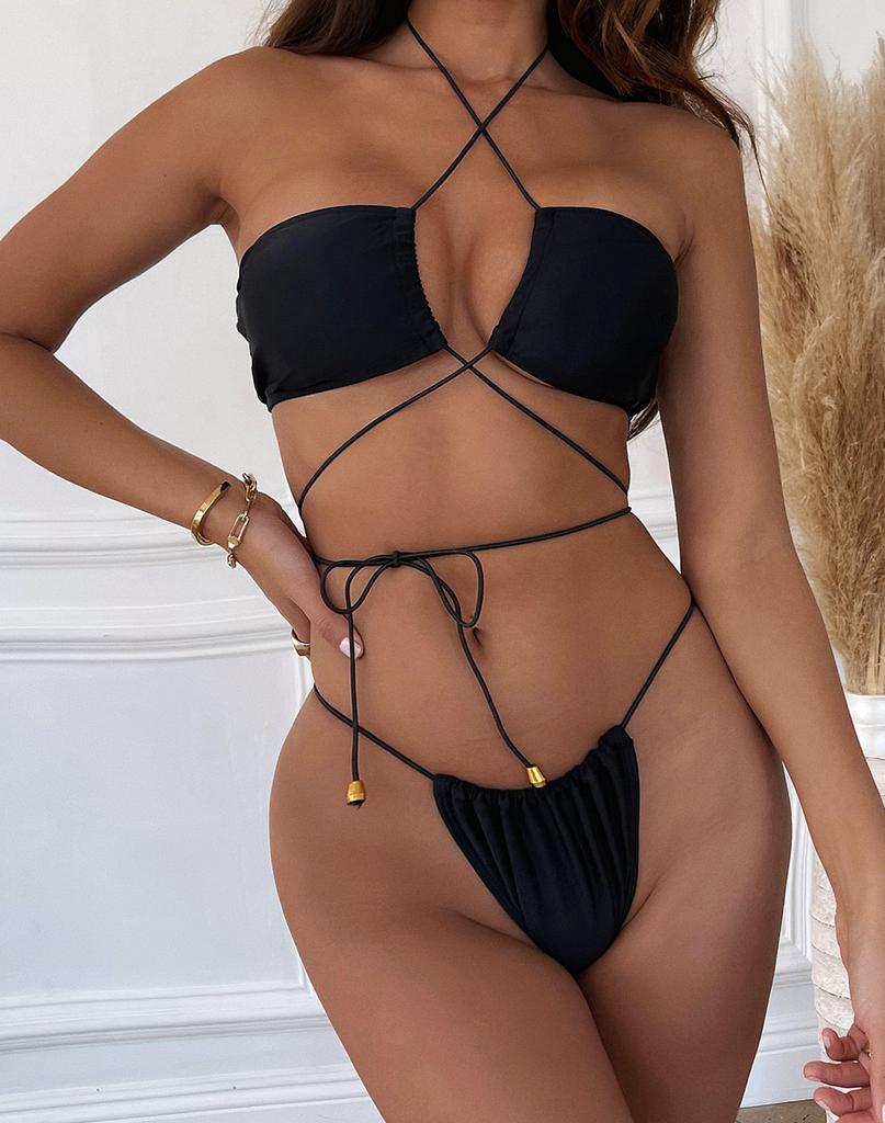 Женские сексуальные купальники, женский разделенный купальник, бикини из трех частей, черный