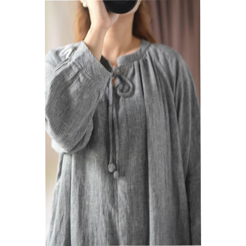 Johnature Woman Spring Devise Chinese Style Dress Long Sleeves Vintage Solid Color Dress