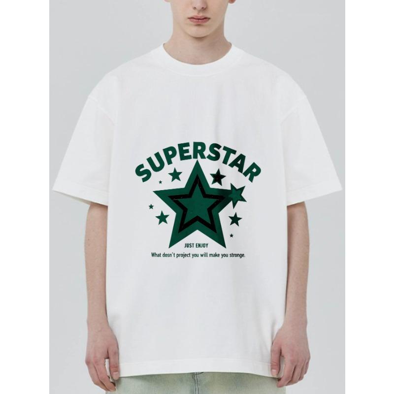 Графическая футболка Superstar Черная с принтом звезды и текстом Повседневная одежда для мужчин и женщин