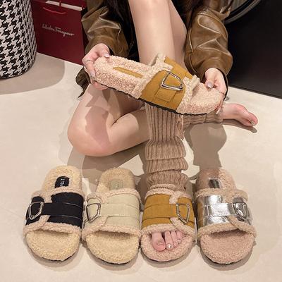 2024 новый большой размер пушистая пряжка для перетаскивания с маленьким ароматным ветром нескользящая удобная замшевая односимвольная хлопковая перетаскивающая девочка