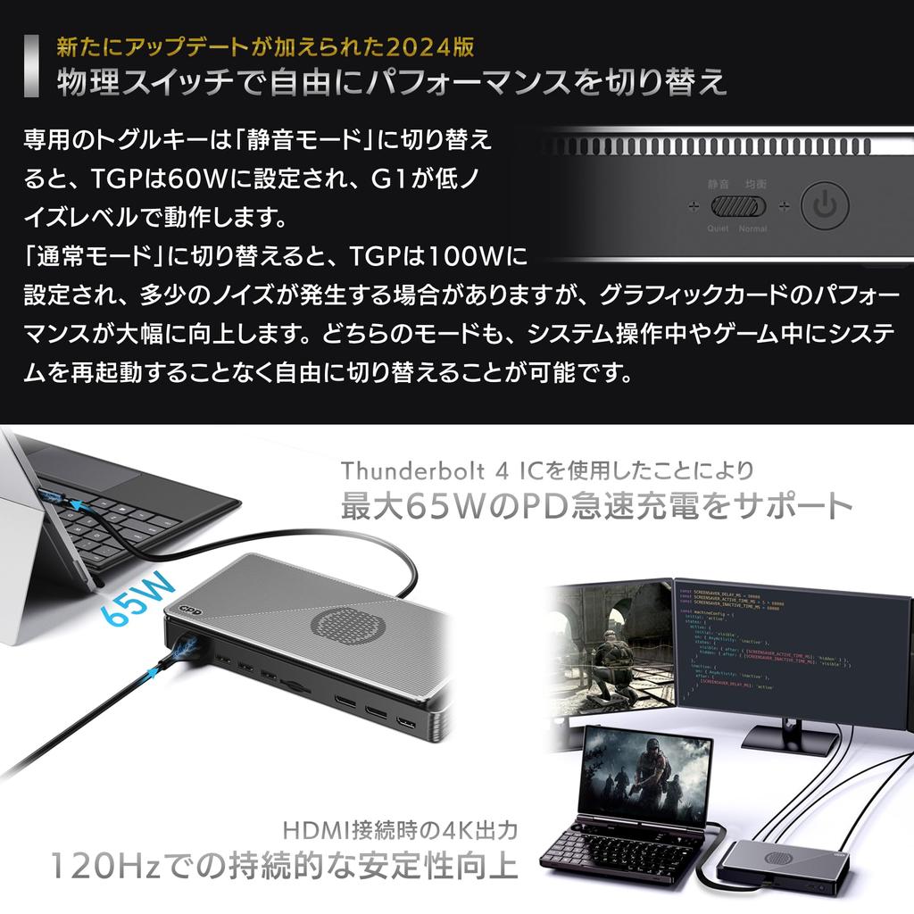 GPD G1 Original Оснащен бесшумным концентратором, экранами одновременно, небольшой мощностью 240 Вт, блоком питания 65 Вт [Tenku Package] режим/Портативный