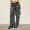 American Casual Striped Trousers High Waist Lace Up Loose Straight Leg Pants Drape Mopping Pants Women's Summer Commuting