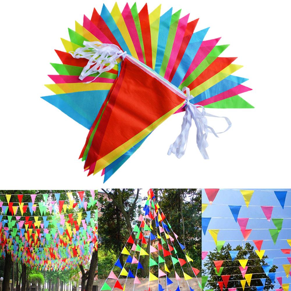 Nylon Fabric Decor Outdoor 100M Triangle Flags Pennant Multicolored Bunting Banner