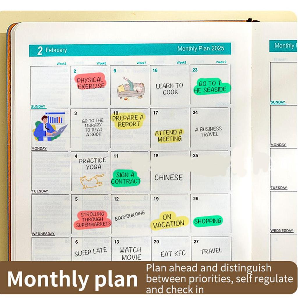 Деловой календарь на 2025 год, кожаный формат А5, внутренние страницы на английском языке, ежедневник для студентов, дневник учета на 365 дней, блокнот, заметки, 200 листов