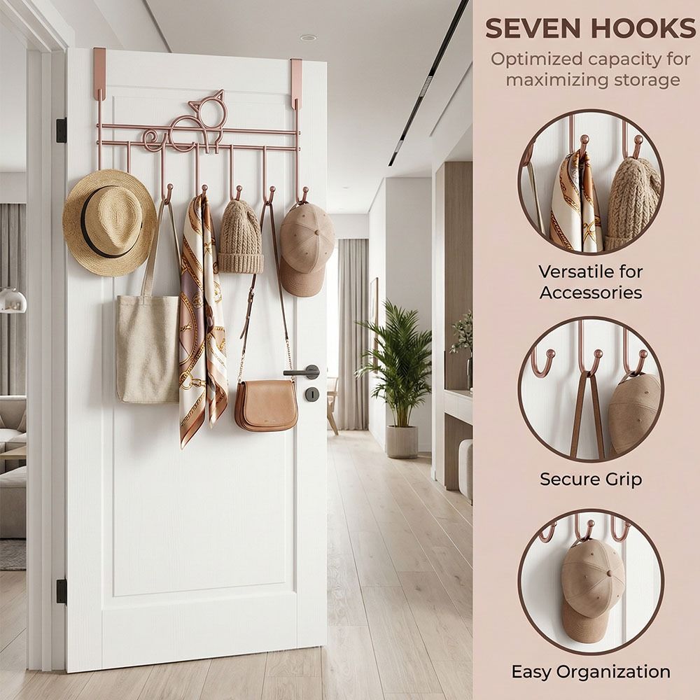 Space Saving Door Storage Hook Punch-Free Door Hanger Rack Traceless Organizer Rack Home Use