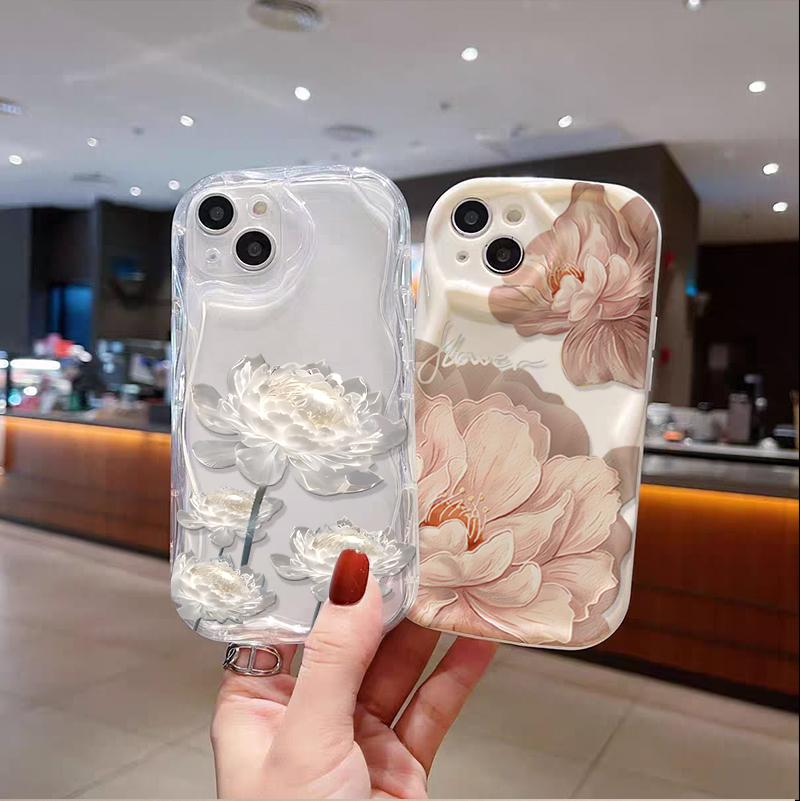Чехол «Золотые цветы лотоса» для RENO 15F 14 15 PRO 14F 13F 12F 11F 11 12 Pro OPPO A6 A5 PRO A6X Мягкий Мягкий Силиконовый Волнистый Боковой Чехол