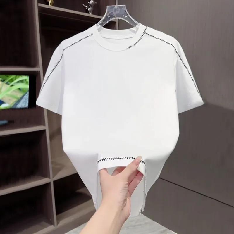 Women Contrast Stitch Crew Neck Split Hem Short Sleeve Casual T-shirt