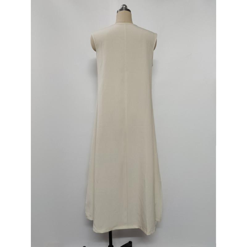 Sleeveless V-neck Side Split Summer Long Dress Elegant Fashion Loose Casual Simple A-line Party Maxi Long Dress Solid Color Woman Clothing