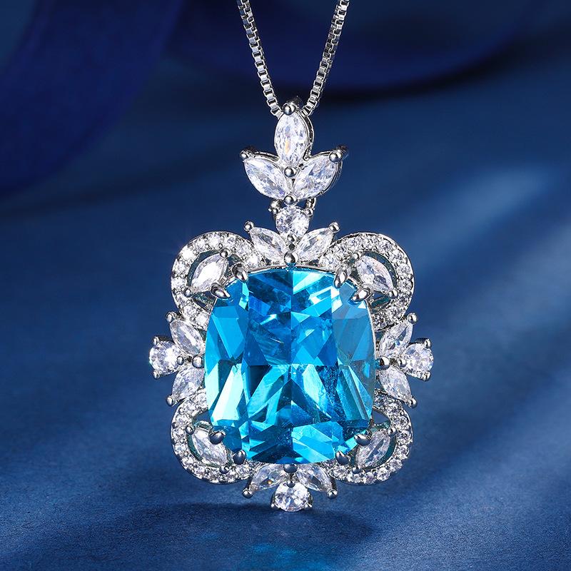 Ювелирные изделия Медное основание Позолоченная Мода Имитация Цветное Сокровище Толстый Квадрат 14 * 16 Подвеска Ожерелье Женское