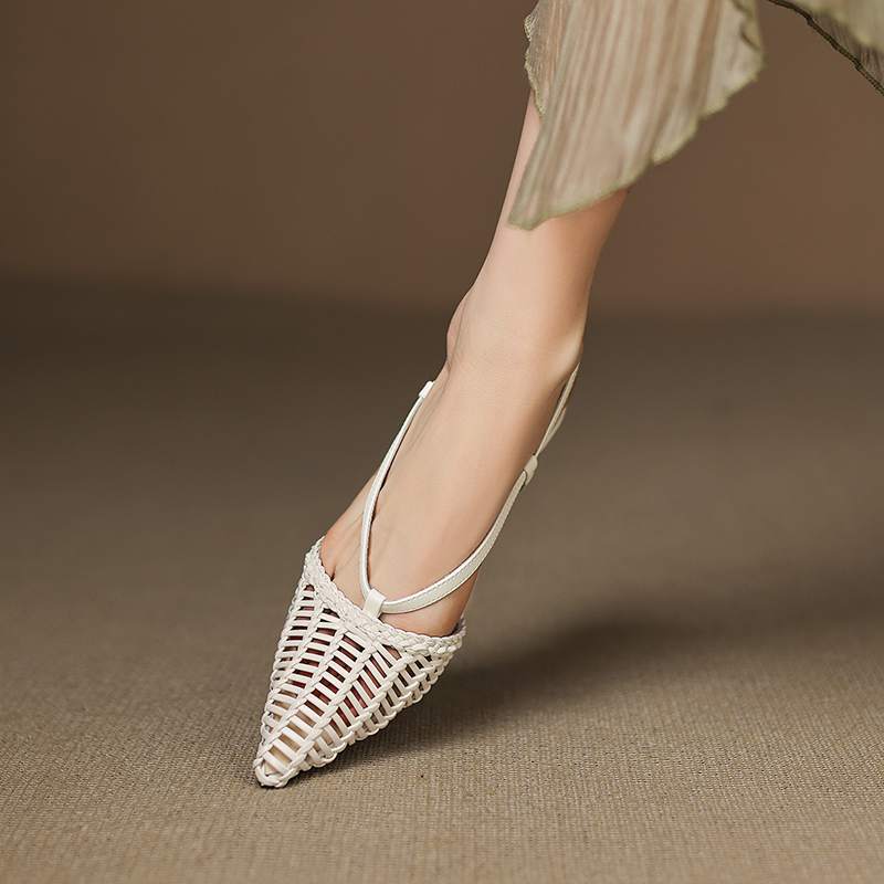 Krazing Pot Соломенные плетеные мюли летние размер 42 золотистого цвета на толстом низком каблуке женские сандалии с острым носком