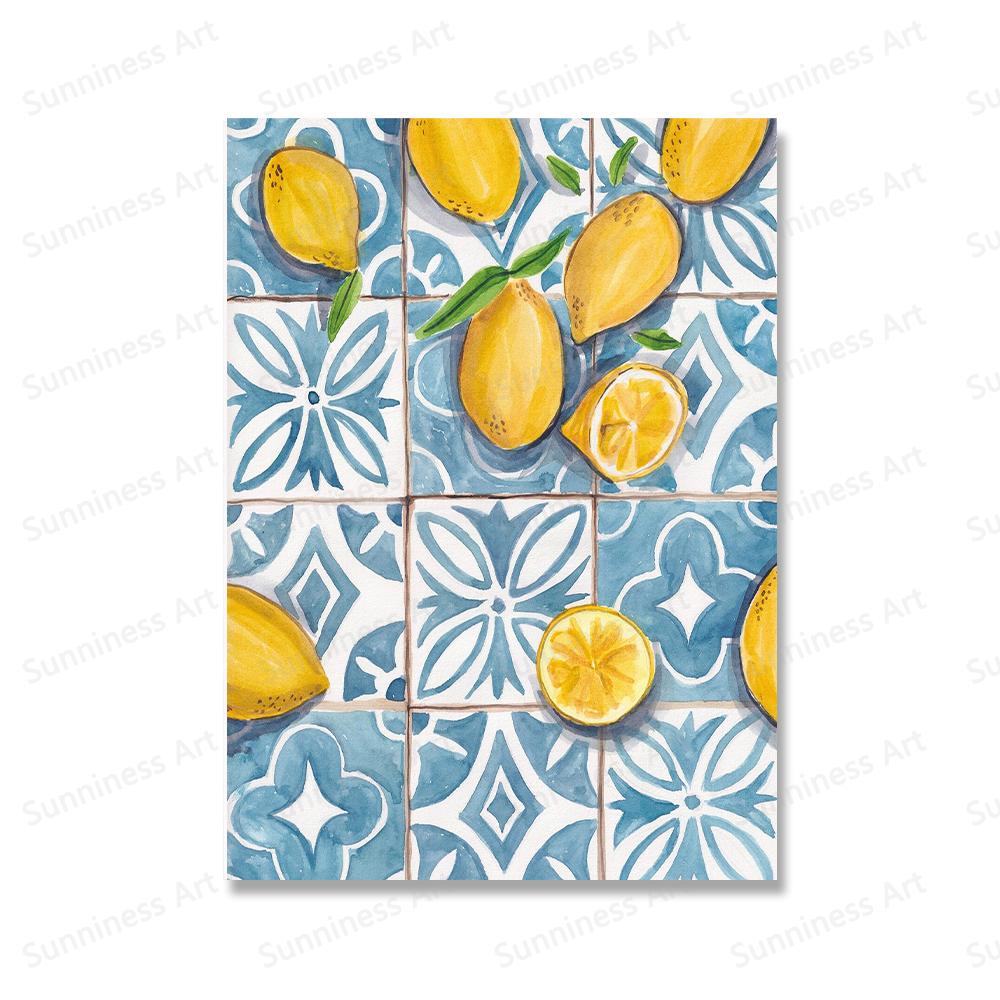 Sicily Steps Cat Vintage Canvas Painting Print Travel Traditional Portugal Poster Fruit Market Lemon Pictures Home Room Decor