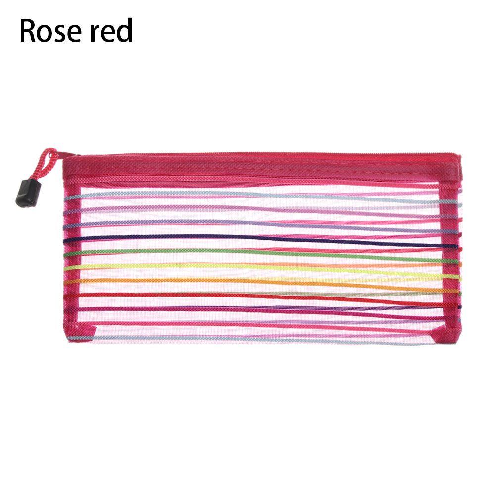 Purse Makeup Stationery Rainbow Color Nylon Grid Cosmetic Storage Mesh Pen Bag Zipper Pencil Case