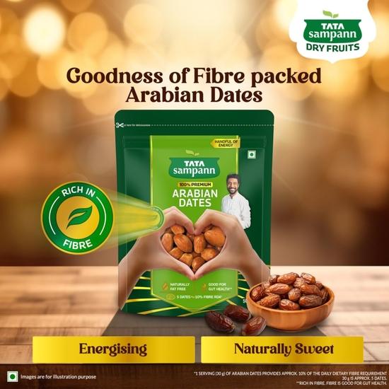 Tata Sampann Premium Arabian Dates, 500g, Rich in Fibre, Naturally Fat-Free, Good for Gut Health