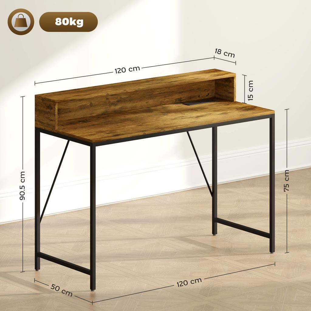 120cm Computer Desk with LED Lights and Power Outlets, Gaming Desk with Monitor Stand, Computer Table with Remote for Home Office Study, Rustic Brown