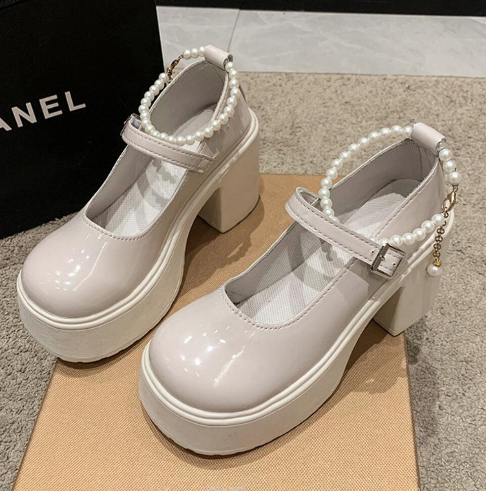 Fashion Fashion Chunky Platform High Heels Women's Shoes Loafers 2024Autumn Height Increasing Mary Jane Shoes Lolita Uniform Leather Sho