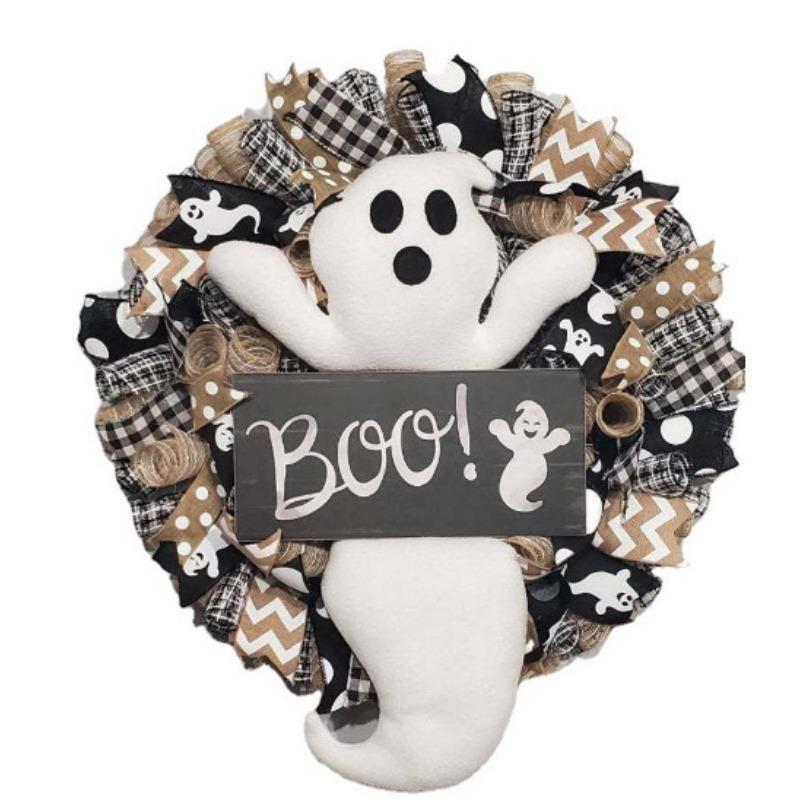 Halloween Ghosts Wreath Cartoon Smile Ghosts Autumn Wreathes Home Party Hanging Pendant Decoration Supplies