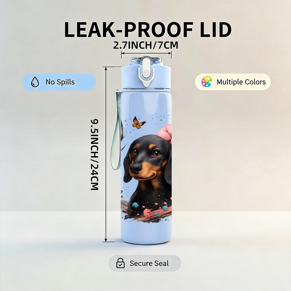 1PC Bow Dachshund Dog Portrait 750ml Color Plastic Sports Water Bottle Leakproof Flip Straw Lid Suitable for Sports Office Home Use