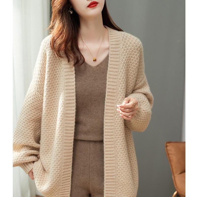 Solid Color Knitted Cardigan 2023 Autumn and Winter New Fashion Loose Lazy Style Sweater Women's Coat