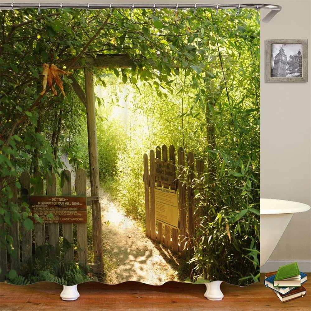 Душевые занавески с изображением пейзажа двора, пейзаж океана, занавеска для ванной комнаты, водонепроницаемая ткань, декоративная, устойчивая к плесени, занавеска для ванной комнаты