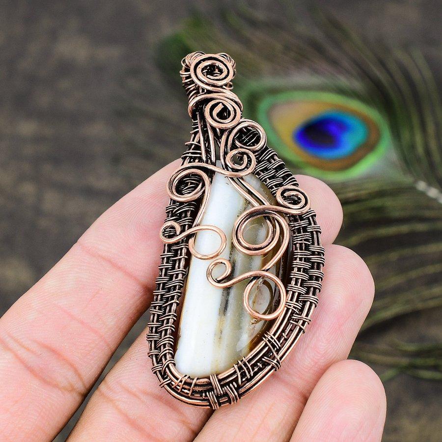 Montana Agate Gemstone Copper Wire Wrap Jewelry Pendant 2.80