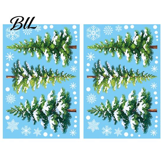 Festive Store Window Decor 2Pcs Christmas Snowflake Clings, Winter Green Pine Tree Static Glass Seasonal Home Ornament Stickers, Snow Dots Xmas Decals
