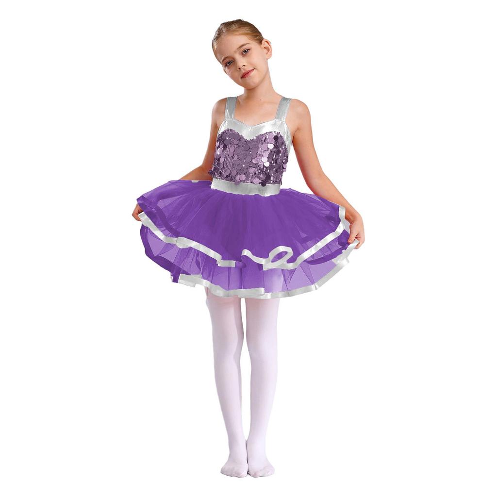 Платье-пачка для танцев для девочек, без рукавов, цветной блок, сверкающие пайетки, костюм для сцены, для выступления