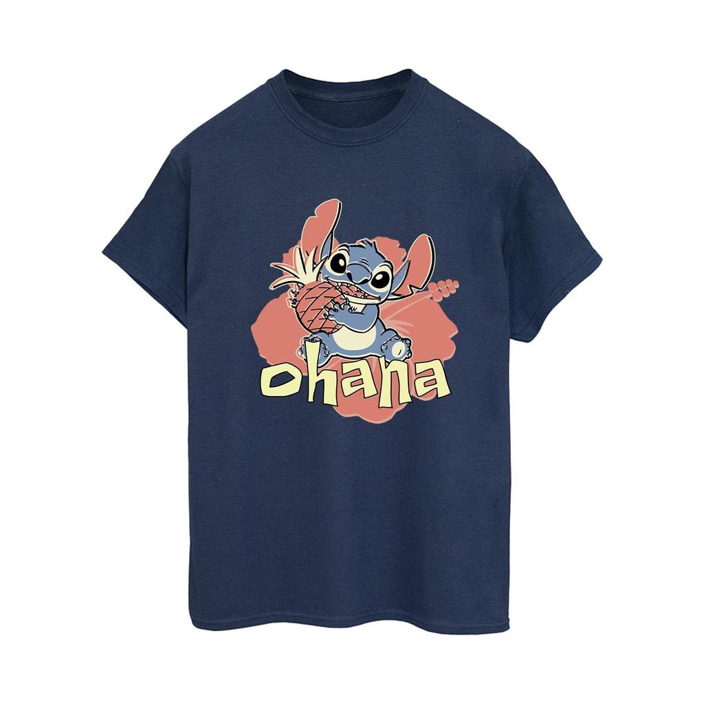Disney Womens/Ladies Lilo And Stitch Ohana Pineapple Cotton Boyfriend T-Shirt