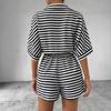 Летний женский комбинезон в полоску контрастного цвета со шнуровкой и эластичным поясом, цельный комбинезон с короткими рукавами и отложным воротником, полуоднобортный короткий комбинезон