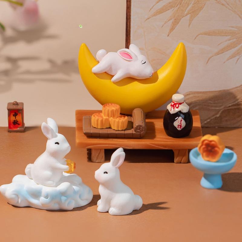 Cute Mid-Autumn Festival MooncakesRabbitsAnimal Garden Landscaping Decorations Accessoriesand Small Desktop Ornaments