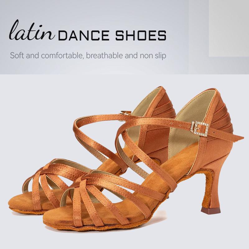 Women's Latin Dance Shoes Satin Professional Ballroom Salsa Practice Performance Dance Shoes