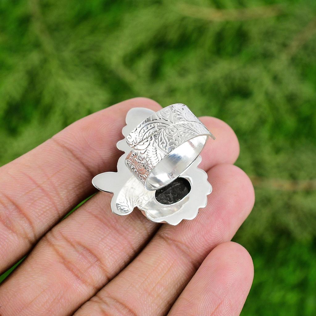 Natural Labradorite Gemstone Promise Adjustable Ring 925 Silver For Girls